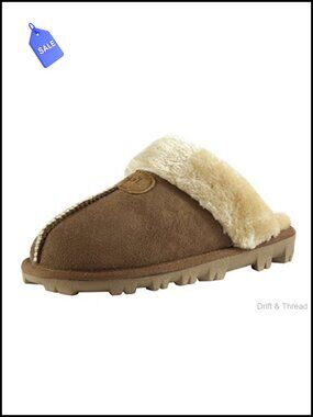 Faux Fur Lined Suede Slip On Mules Winter House Slippers Comfy Warm
